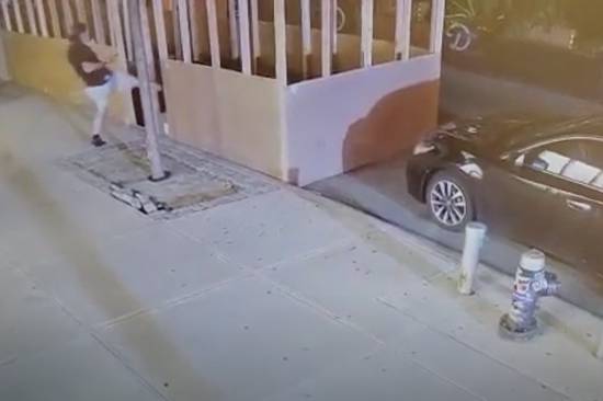 Security footage shows the man kicking in the plexiglass of a sukkah outside the Chabad Israel Center and urinating inside the structure.